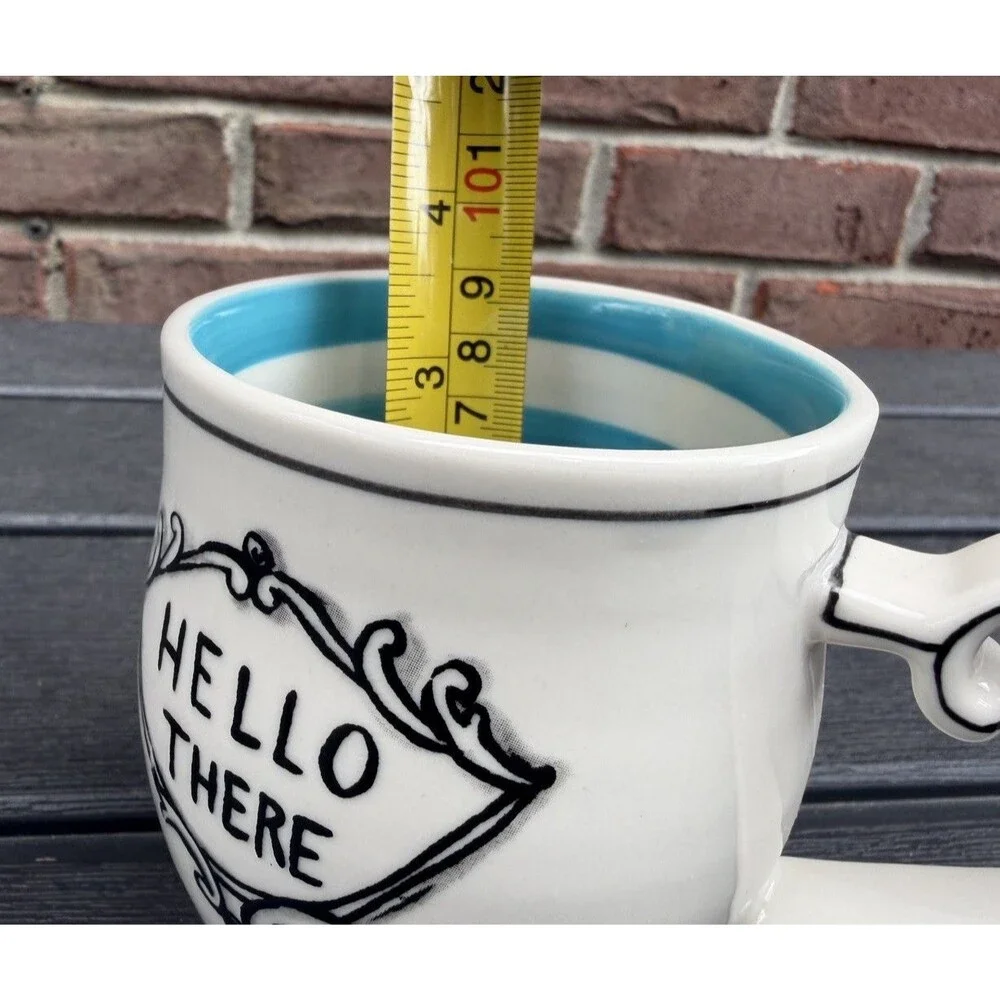 Hello There Coffee Mug Molly Hatch Art Anthropologie Cup White Black Blue Swirl